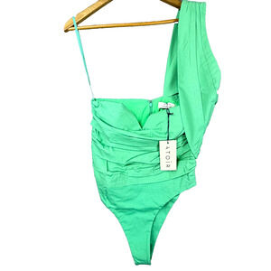 Atoir Never Really Over Bodysuit Womens 6 Jade Cream Ruched Stretch One Shoulder
